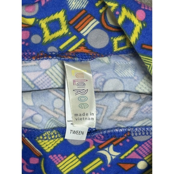 LuLaRoe Leggings Tween Girls Blue Geometric Pattern Stretch Pants Colorful Print - Picture 3 of 5